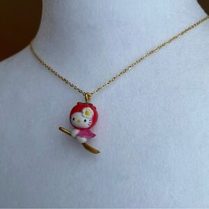 Handmade Hello Kitty Strawberry Necklace 18K Gold STAINLESS STEEL Jewelry Kawaii